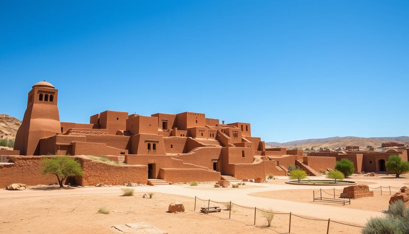 The UNESCO kasbah of Ait Ben Haddou glowing at sunset